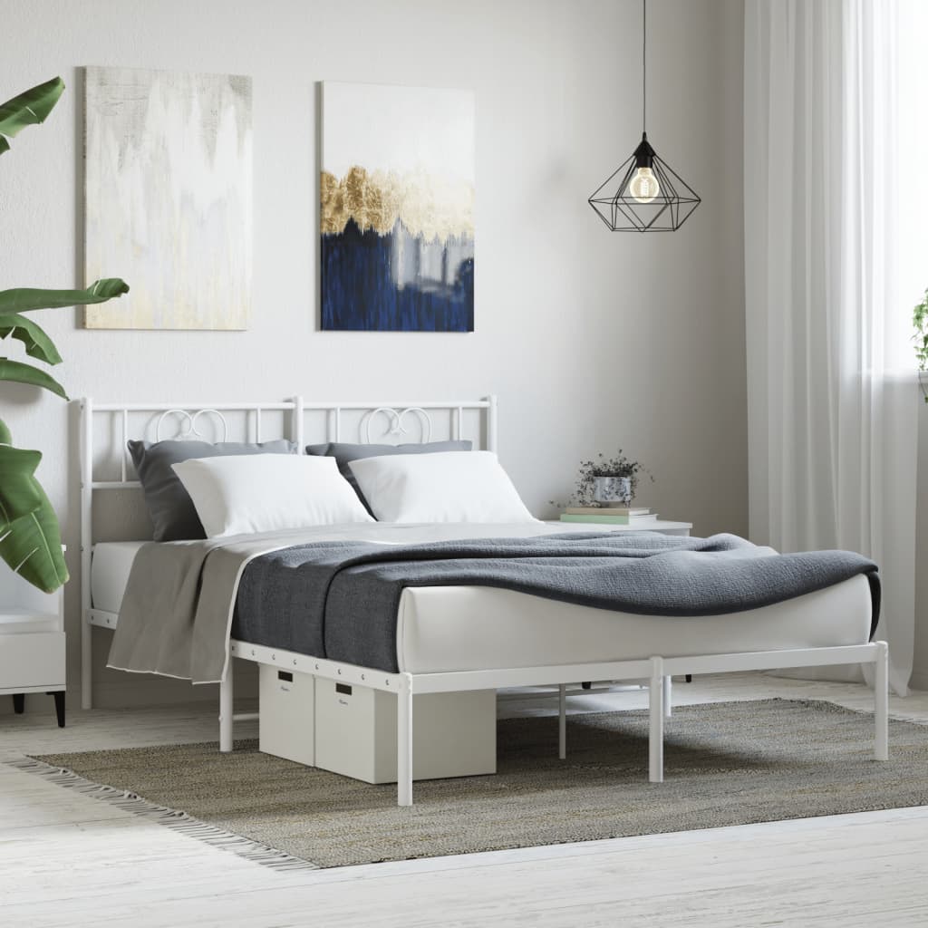 Bedframe met hoofdbord metaal wit 140x200 cm is nu te koop bij PeponiXL, paradijselijk wonen!