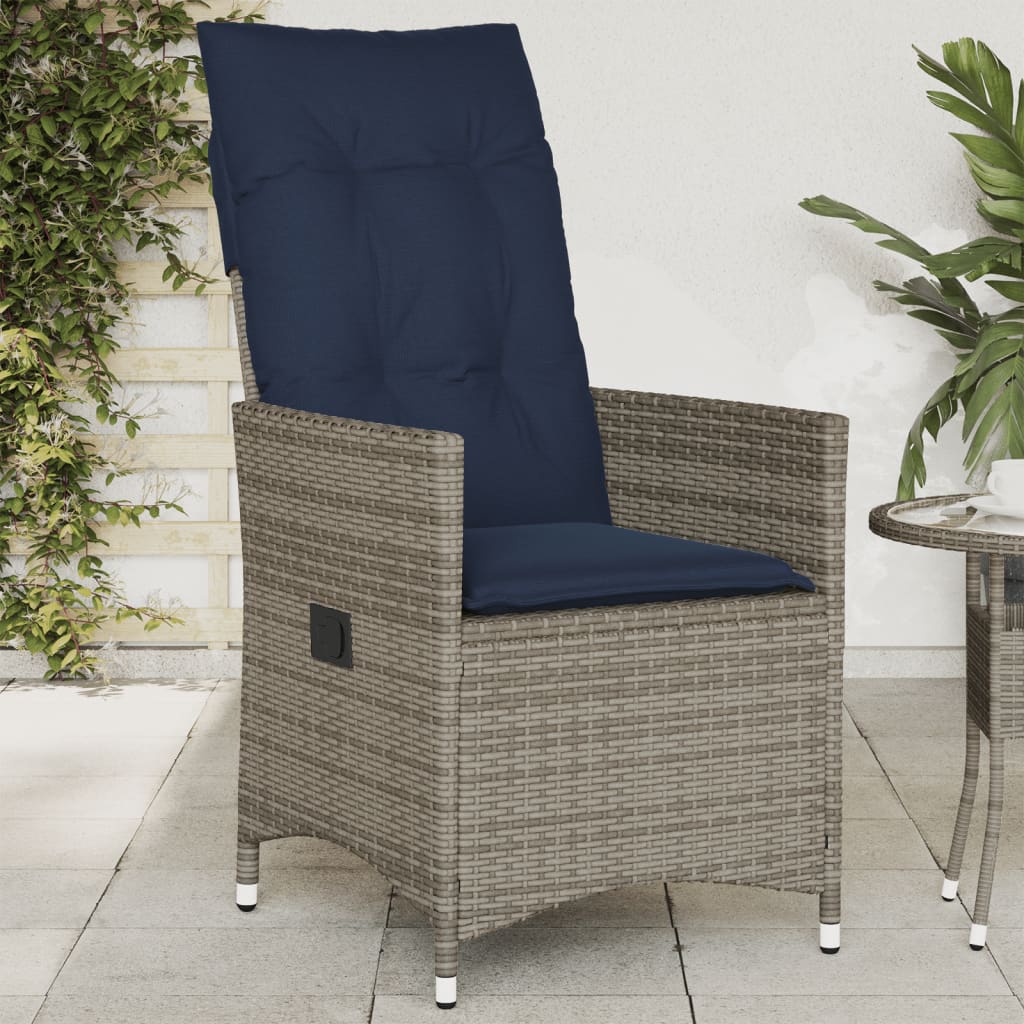 Tuinstoel verstelbaar met kussens poly rattan grijs is nu te koop bij PeponiXL, paradijselijk wonen!