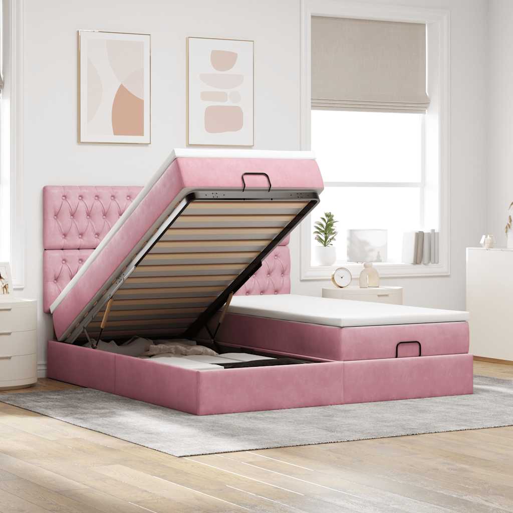Ottoman bed met matrassen 180x200cm fluweel roze is nu te koop bij PeponiXL, paradijselijk wonen!