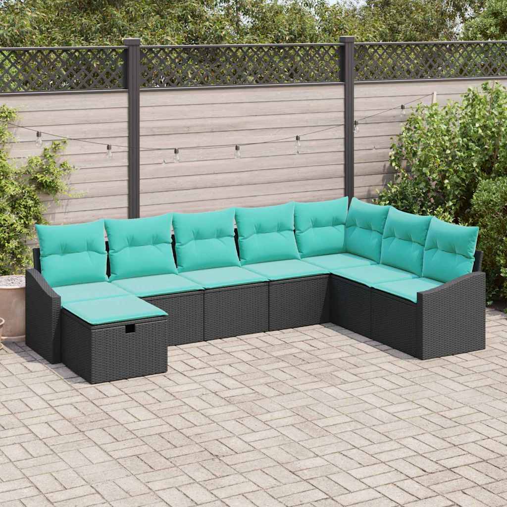 Tuin Sofa Set met kussen 8 pcs Zwart Poly riet is nu te koop bij PeponiXL, paradijselijk wonen!