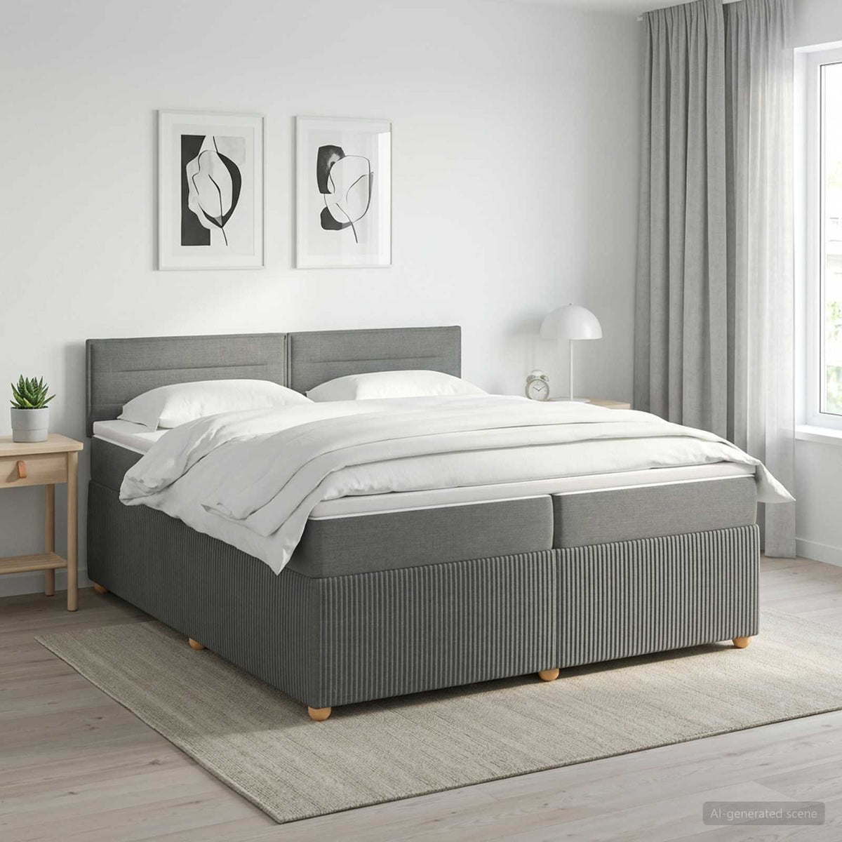 Boxspringbed met matras Donkergrijs 200 x 200 cm Stof is nu te koop bij PeponiXL, paradijselijk wonen!