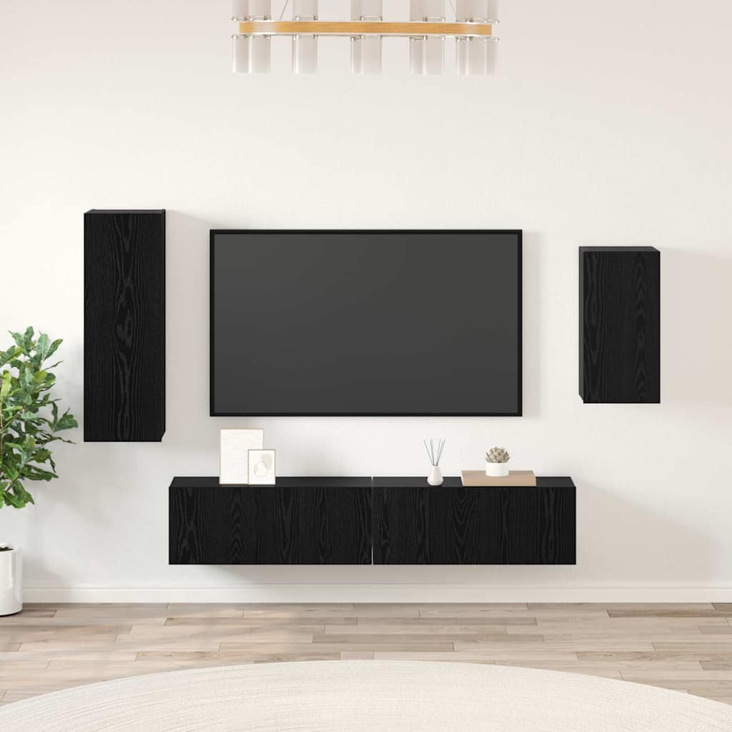 Tv-meubelset Wandgemonteerd 4 pcs Zwart Eiken Bewerkt hout is nu te koop bij PeponiXL, paradijselijk wonen!