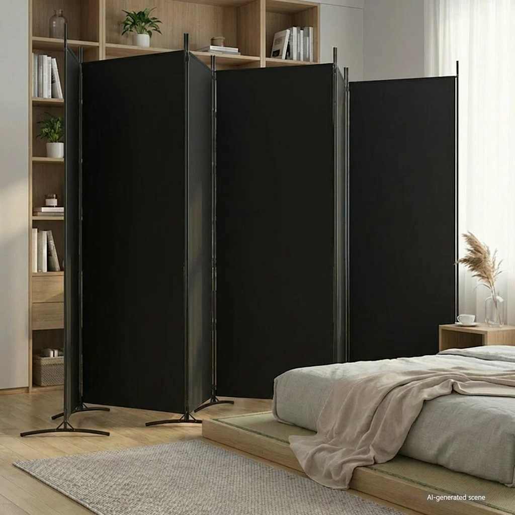 Kamerscherm met 6 panelen 520x180 cm stof zwart is nu te koop bij PeponiXL, paradijselijk wonen!
