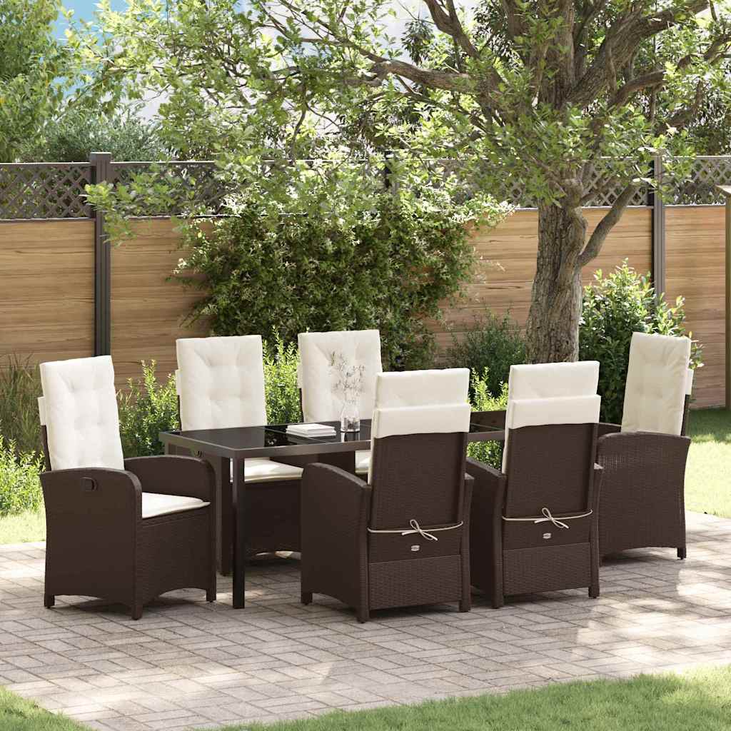 Tuin eettafelset met kussen 7 pcs Bruin poly rattan is nu te koop bij PeponiXL, paradijselijk wonen!