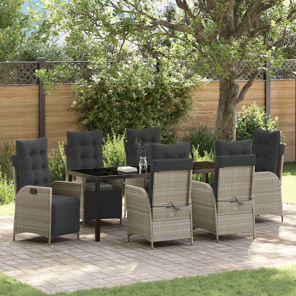 Tuin eettafelset met kussen 7 pcs Lichtgrijs poly rattan is nu te koop bij PeponiXL, paradijselijk wonen!