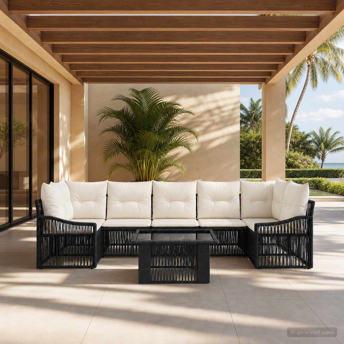 Tuinbankenset 8 st Zwart en Cream Wit poly rattan is nu te koop bij PeponiXL, paradijselijk wonen!