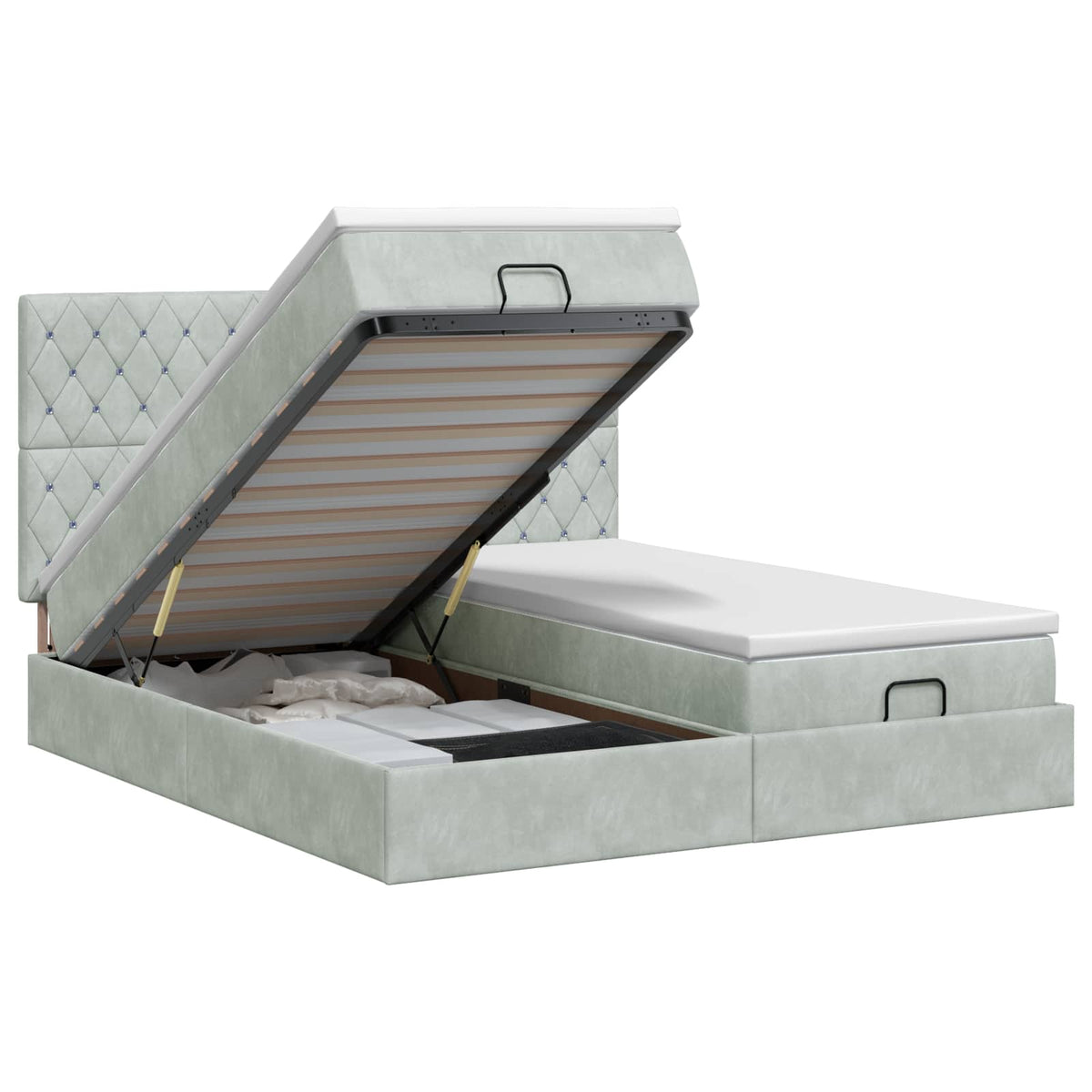 Ottoman bed met matras met hoofdeinde 2 st Lichtgrijs Fluweel is nu te koop bij PeponiXL, paradijselijk wonen!