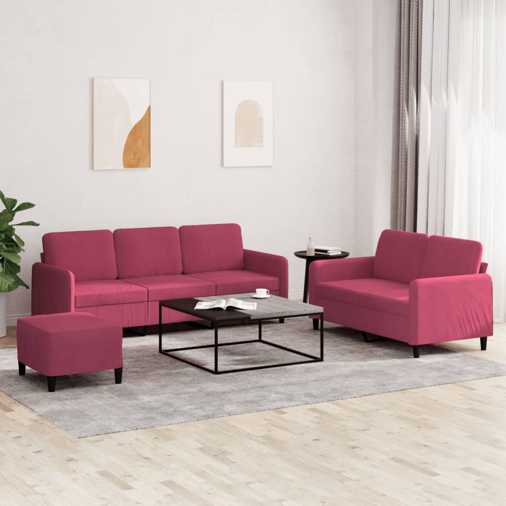 3-delige Loungeset fluweel wijnrood is nu te koop bij PeponiXL, paradijselijk wonen!
