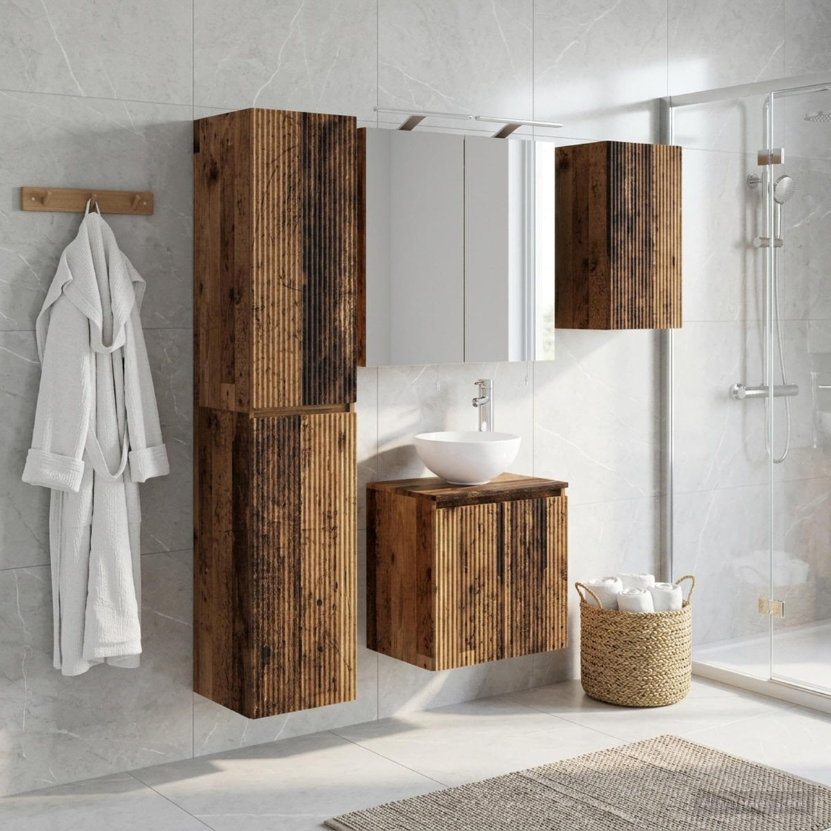 Badkamerkastenset 5 st Oud hout Bewerkt hout is nu te koop bij PeponiXL, paradijselijk wonen!
