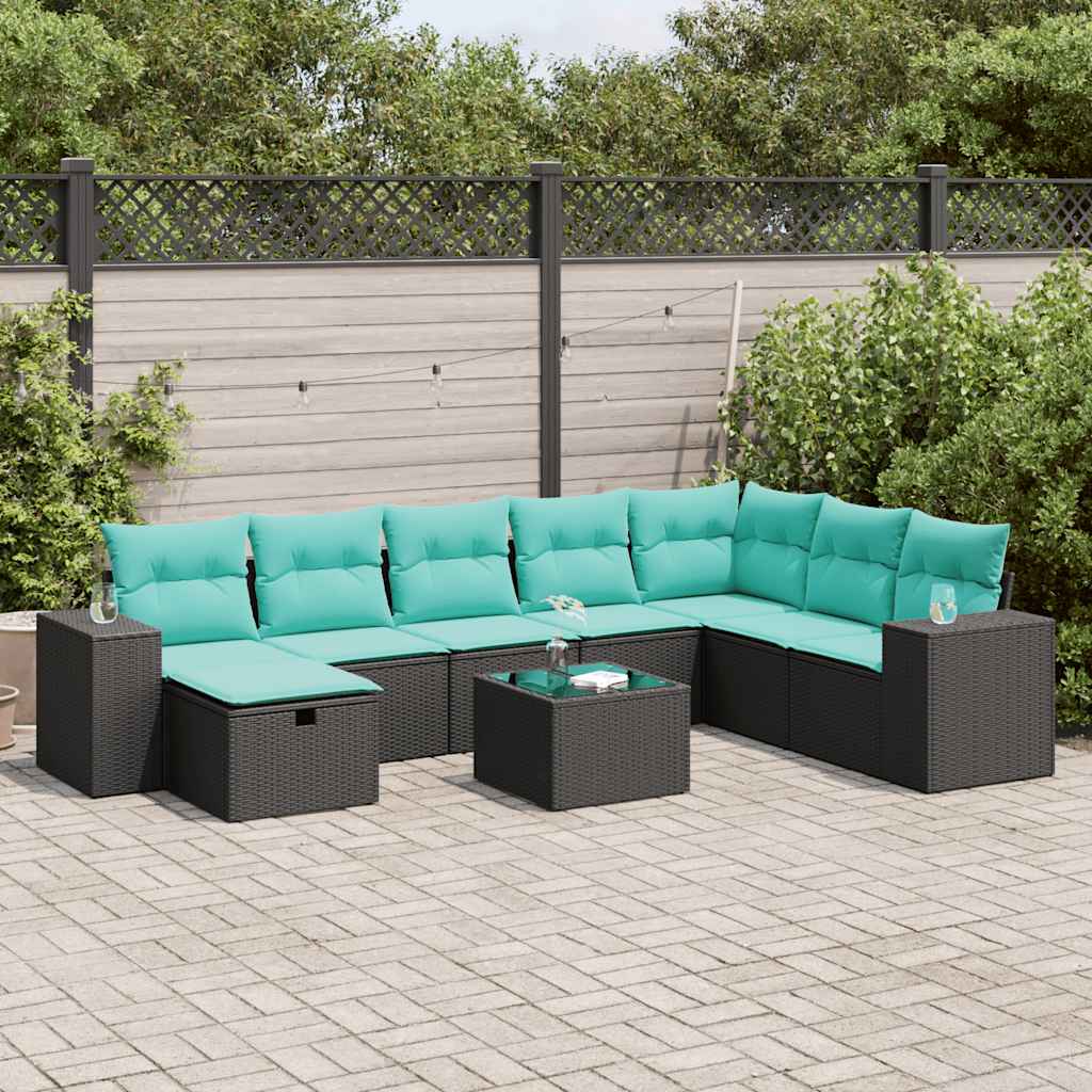 9-delige Loungeset met kussens poly rattan zwart is nu te koop bij PeponiXL, paradijselijk wonen!