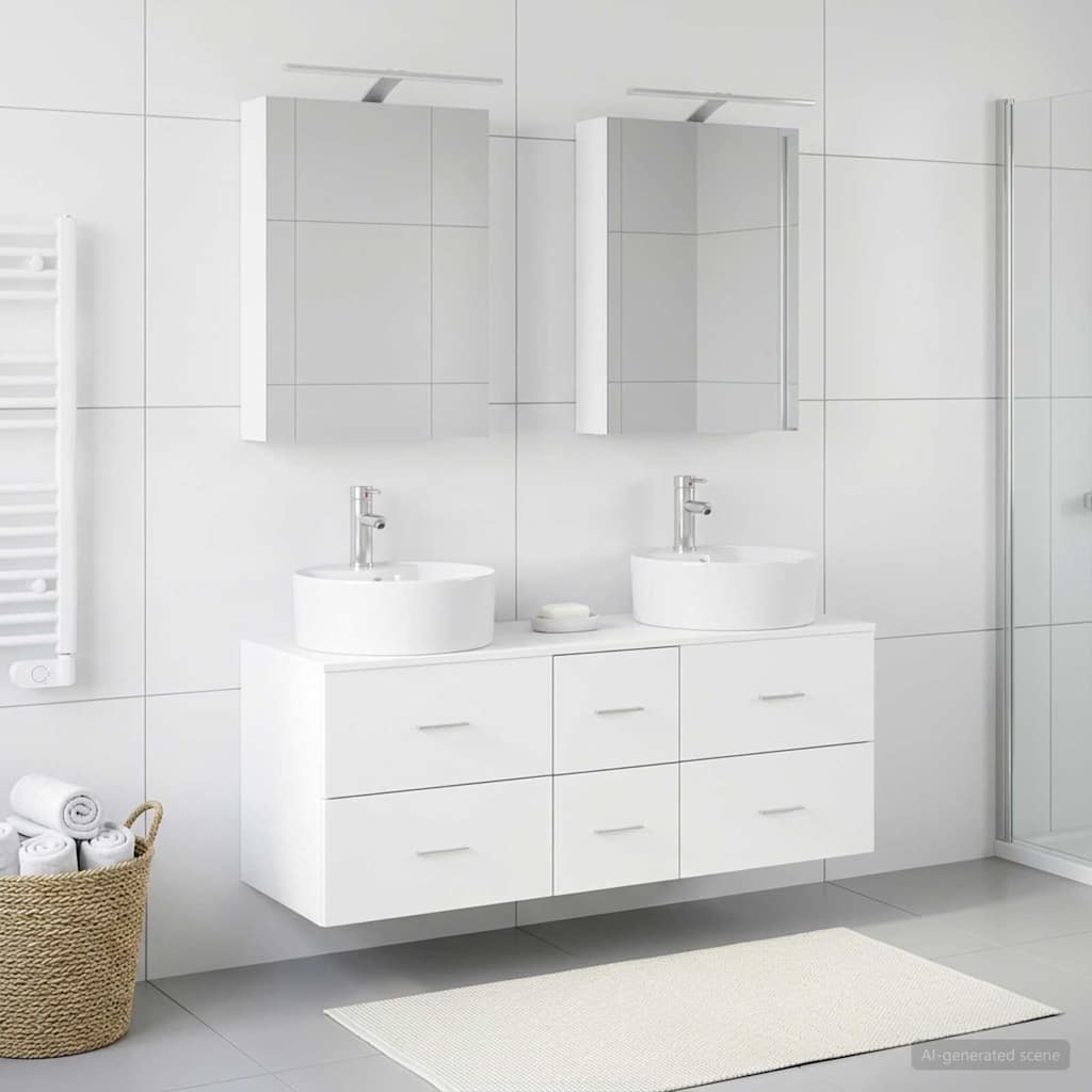 vidaXL Badkamermeubelset 5 st Wit Bewerkt hout en glas