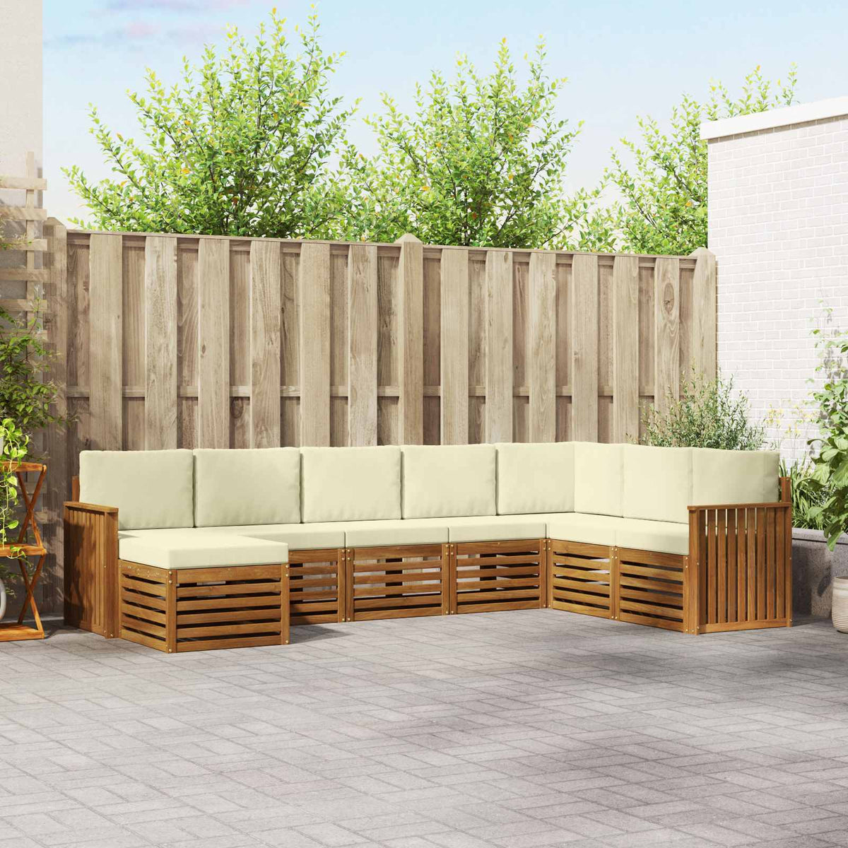 Buiten bankenset 8 pcs Natuurlijk en Crème Massief Acaciahout is nu te koop bij PeponiXL, paradijselijk wonen!