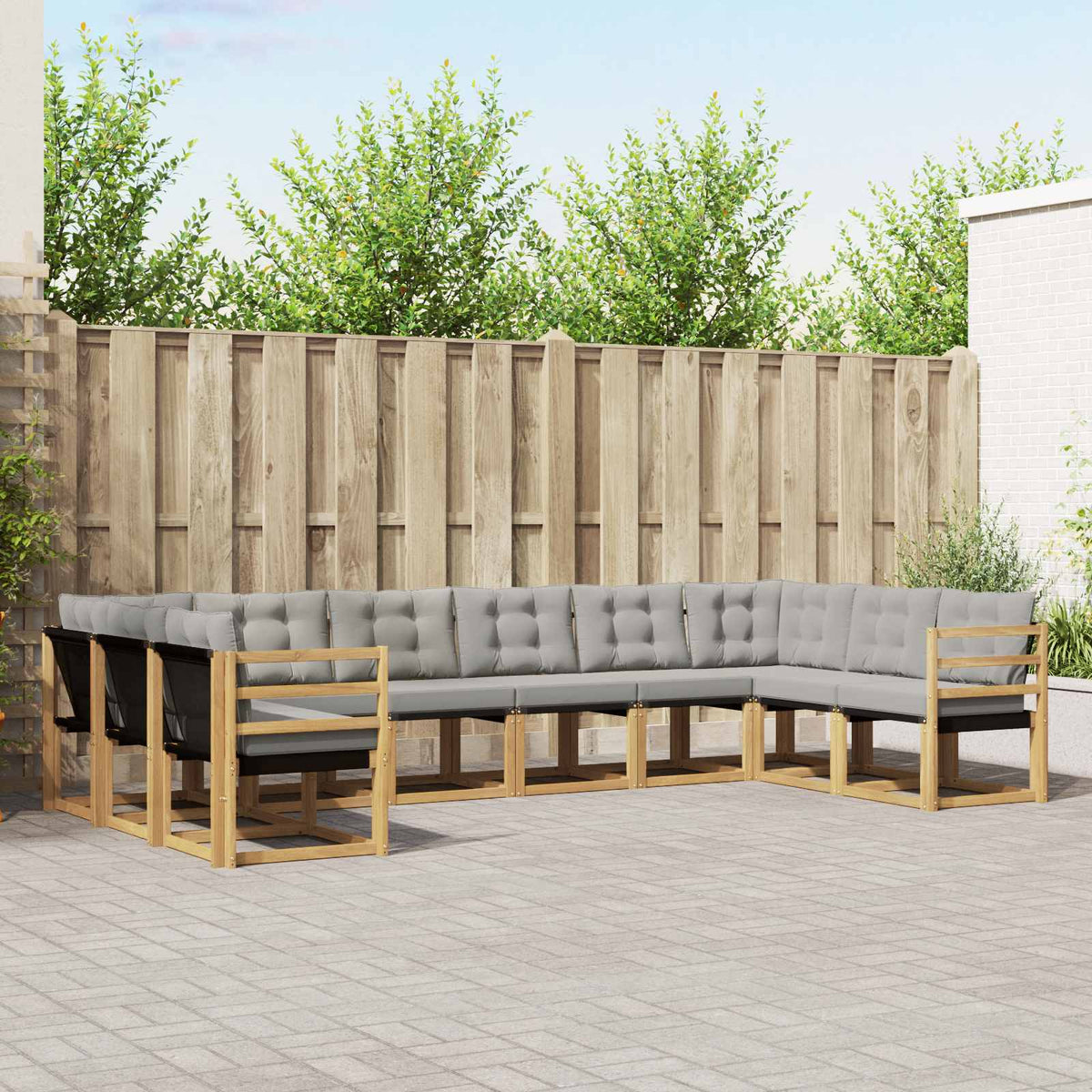 Buiten bankenset met kussen 10 pcs Wit en Lichtgrijs is nu te koop bij PeponiXL, paradijselijk wonen!