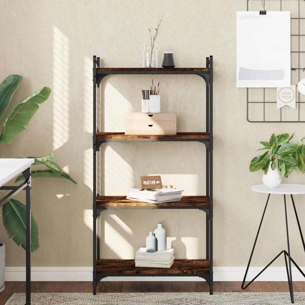 Boekenkast 4-laags 60x30x120 cm bewerkt hout gerookt eikenkleur is nu te koop bij PeponiXL, paradijselijk wonen!