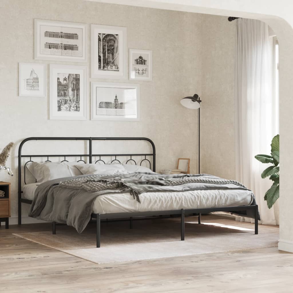 Bedframe met hoofdbord metaal zwart 183x213 cm is nu te koop bij PeponiXL, paradijselijk wonen!