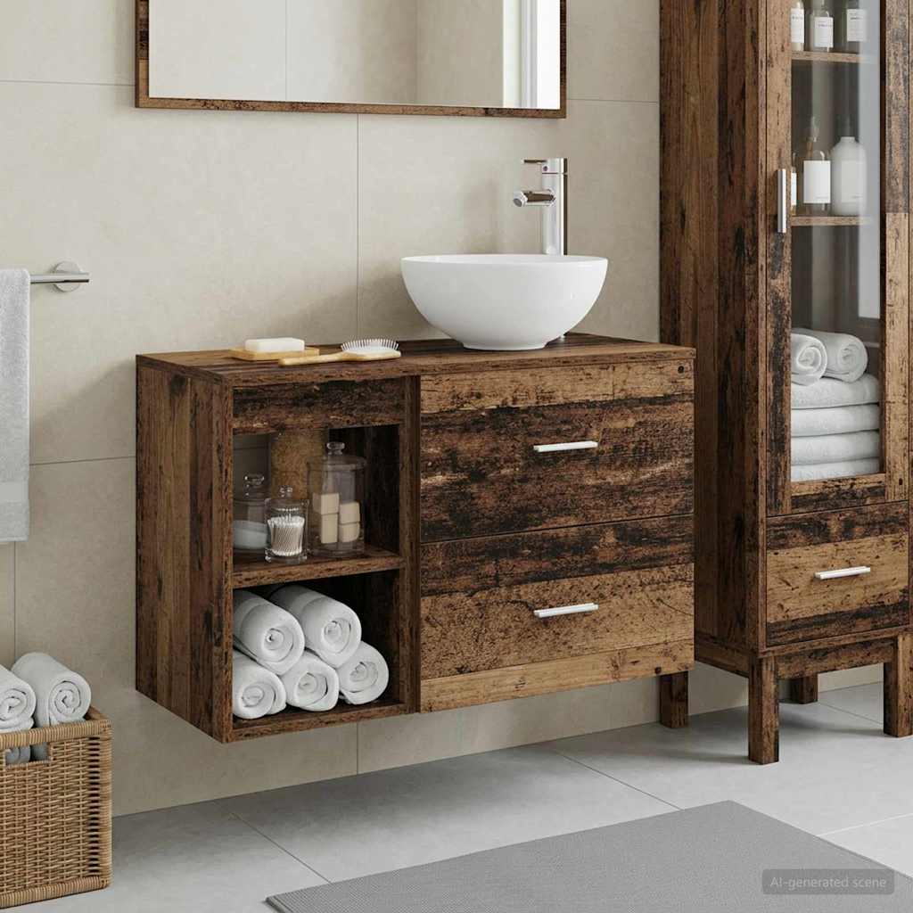 Badkamermeubelset 2 pcs Oud hout Bewerkt hout is nu te koop bij PeponiXL, paradijselijk wonen!