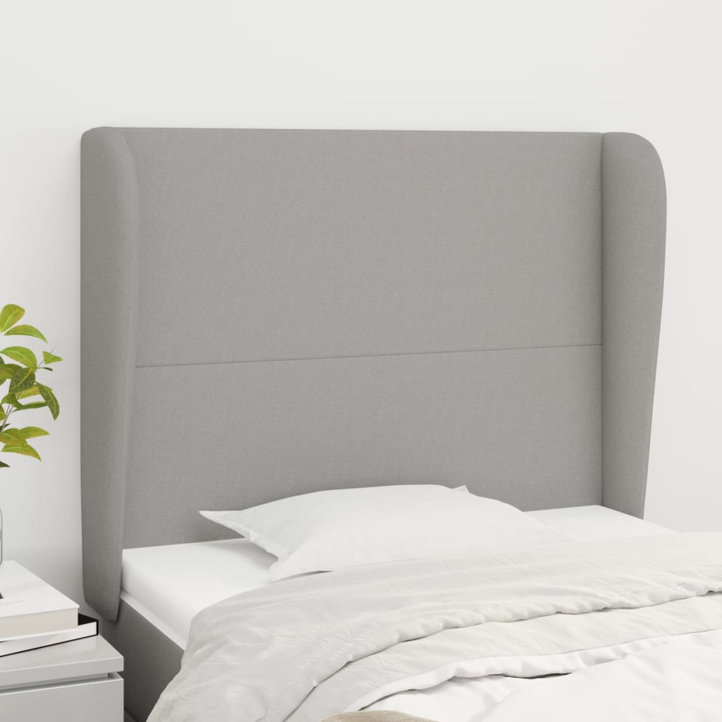 Hoofdbord met randen 103x23x118/128 cm stof lichtgrijs is nu te koop bij PeponiXL, paradijselijk wonen!