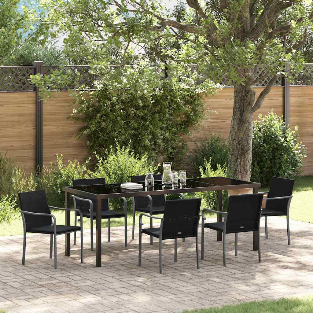 Tuin eettafelset 7 pcs Zwart en Grijs PE Rattan is nu te koop bij PeponiXL, paradijselijk wonen!