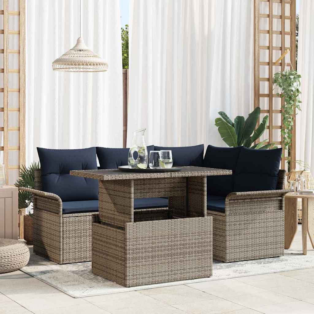 Tuin Sofa Set met kussen met opslag 5 pcs Grijs Poly Rattan is nu te koop bij PeponiXL, paradijselijk wonen!
