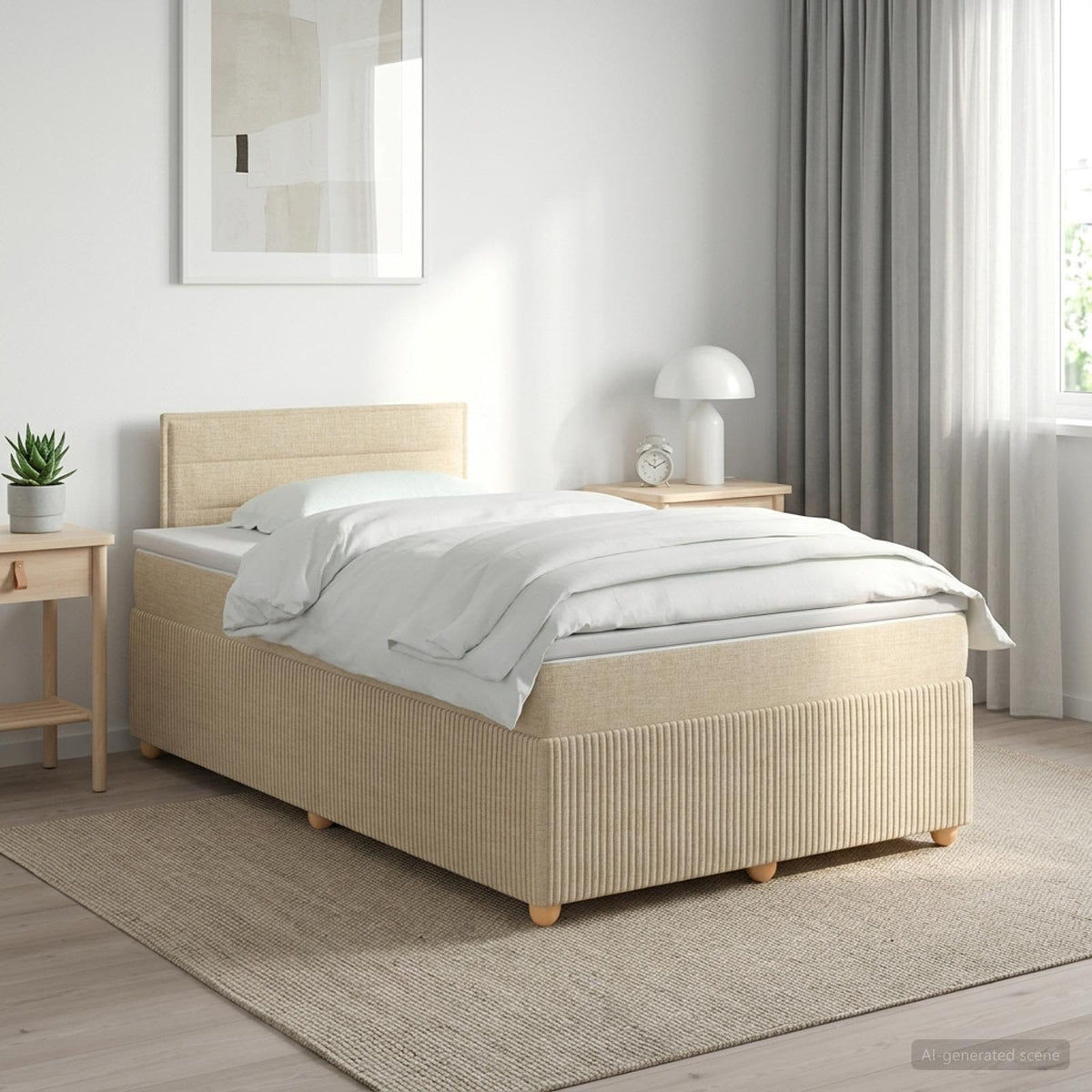 Boxspringbed met matras Crèmekleurig 120 x 190 cm Stof is nu te koop bij PeponiXL, paradijselijk wonen!