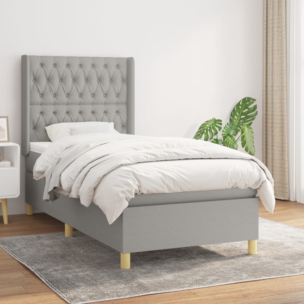 Boxspring met matras stof lichtgrijs 100x200 cm is nu te koop bij PeponiXL, paradijselijk wonen!