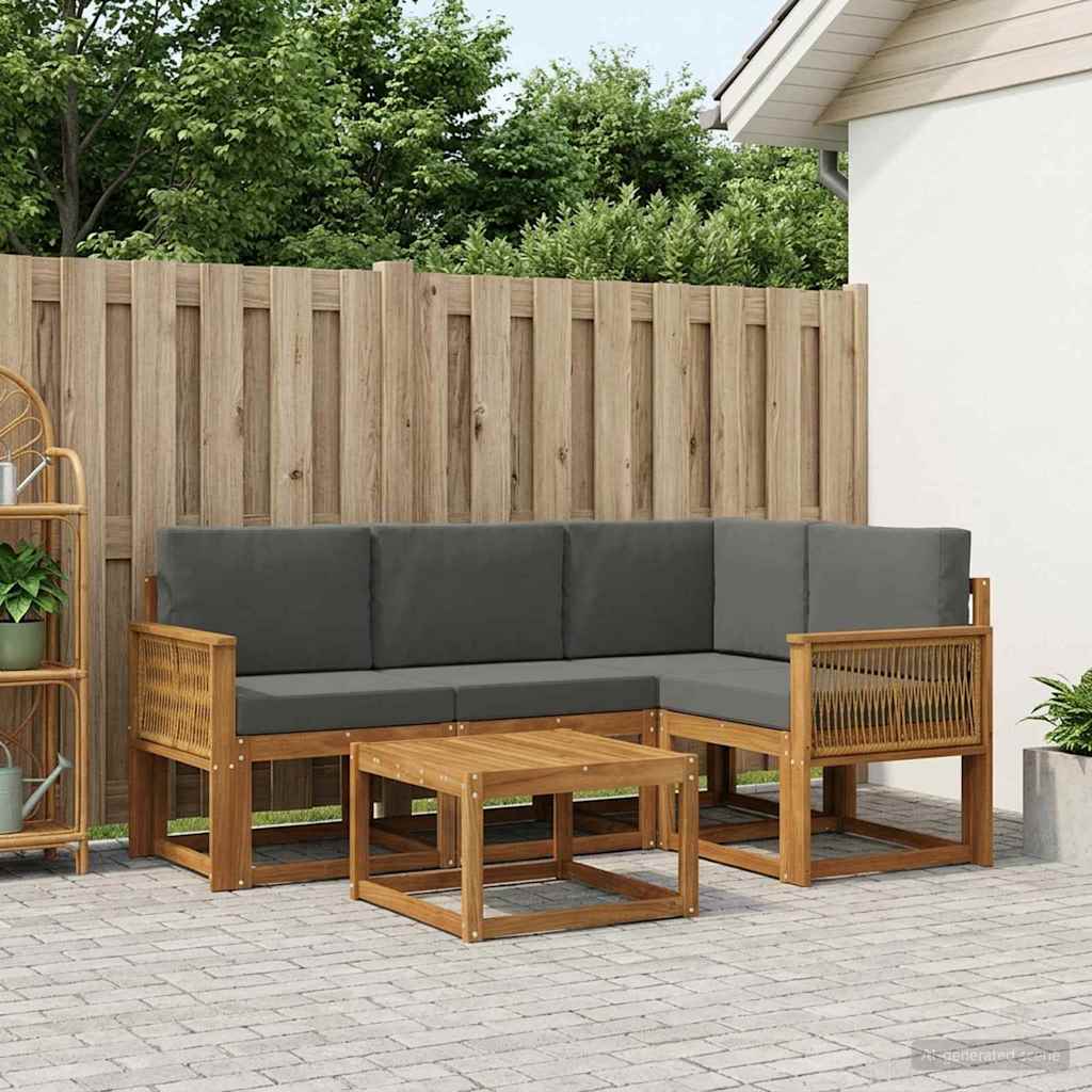 Buiten bankenset 5 pcs Natuurlijk en Antraciet Polyester is nu te koop bij PeponiXL, paradijselijk wonen!