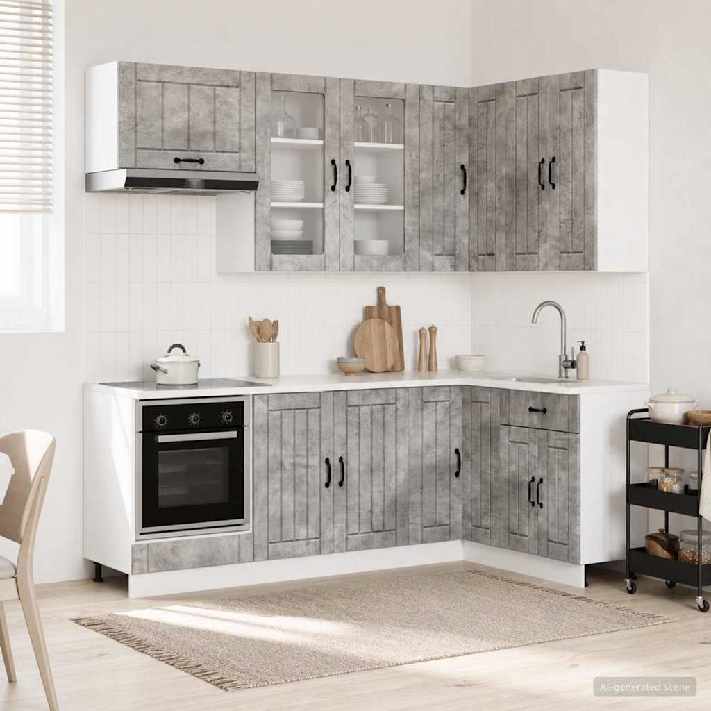 Keukenblok LUCCA 8 pcs Betongrijs Bewerkt hout is nu te koop bij PeponiXL, paradijselijk wonen!