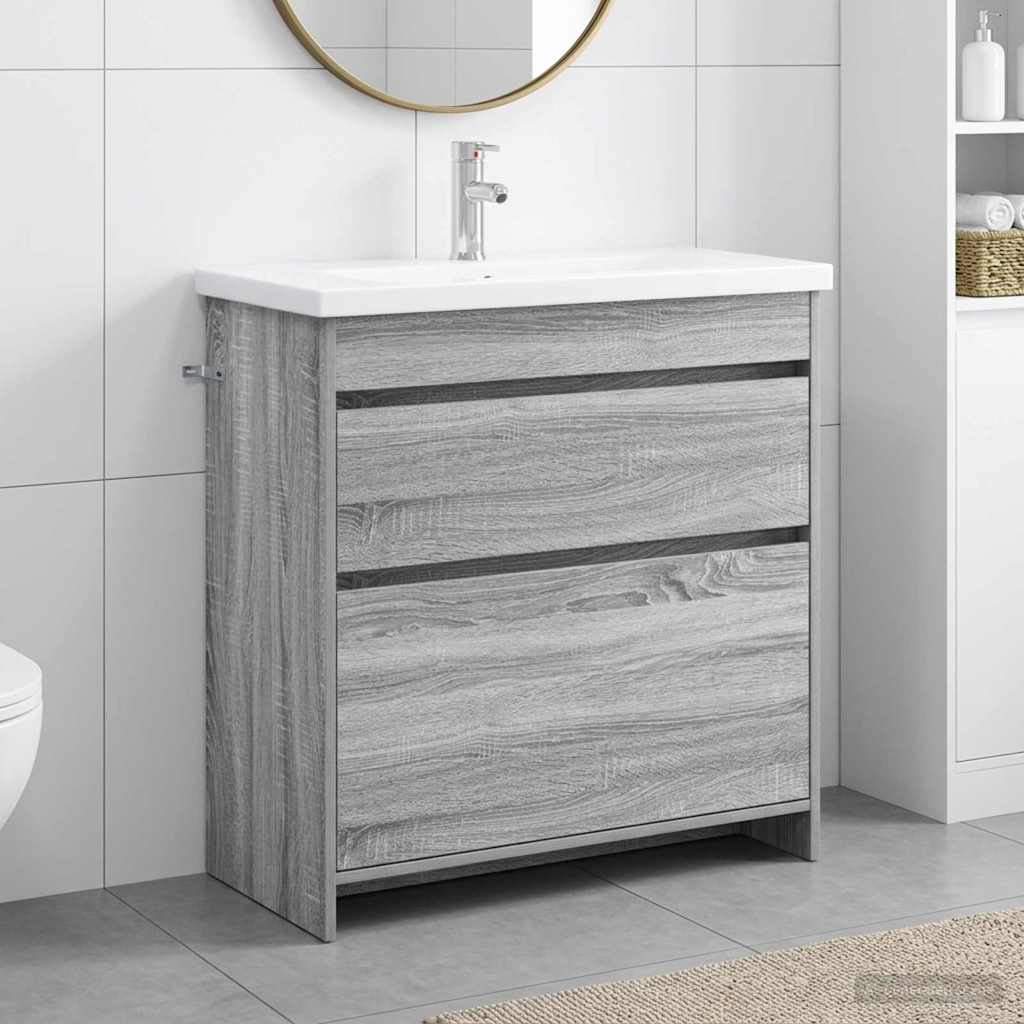 Badkamermeubelset Grijs Sonoma 81 x 40 x 84,5 cm Bewerkt hout is nu te koop bij PeponiXL, paradijselijk wonen!