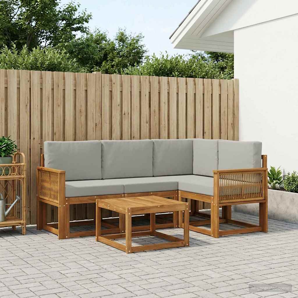 Buiten bankenset 5 pcs Naturel en lichtgrijs Polyester is nu te koop bij PeponiXL, paradijselijk wonen!