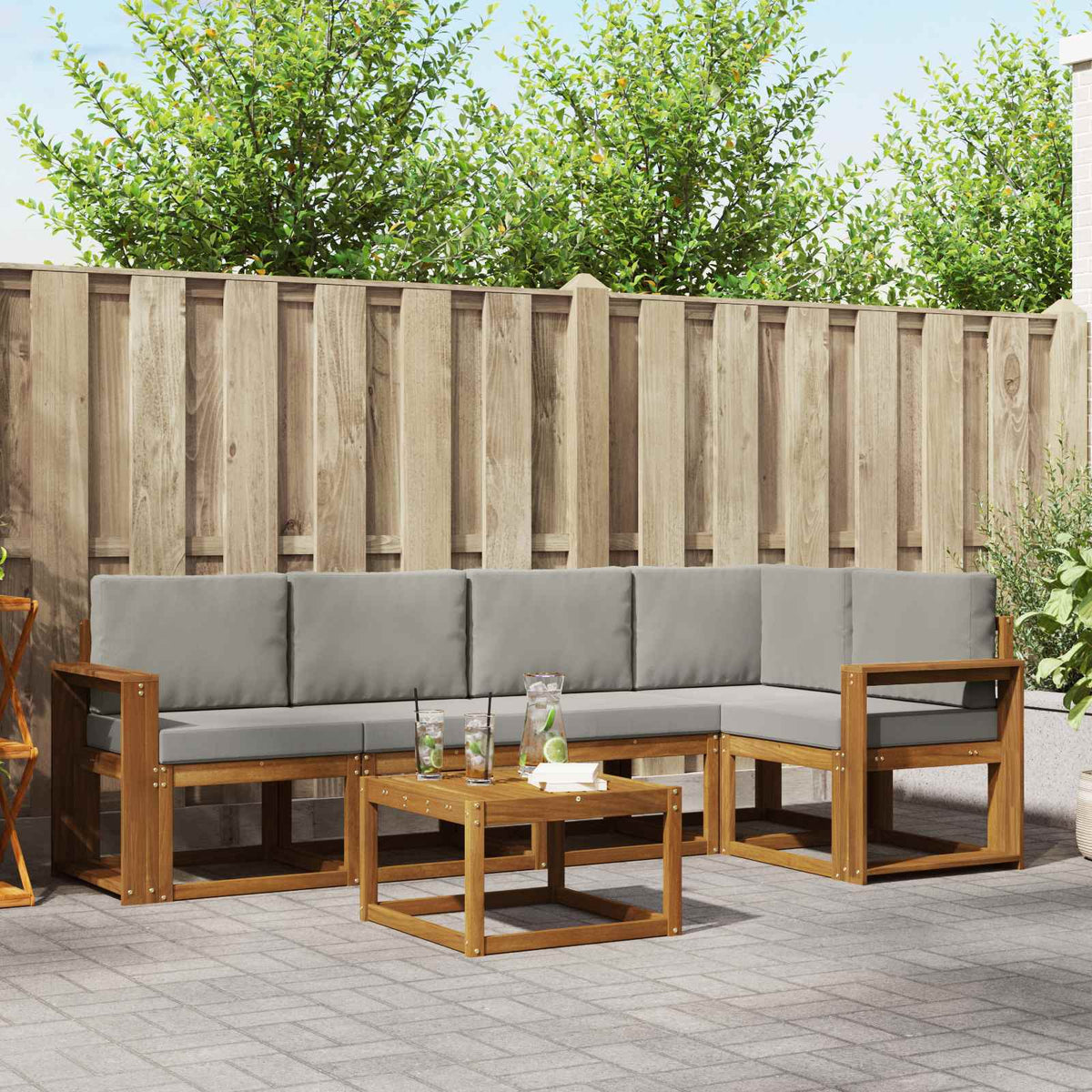Buiten bankenset met kussen 6 pcs Natuurlijk en Lichtgrijs is nu te koop bij PeponiXL, paradijselijk wonen!