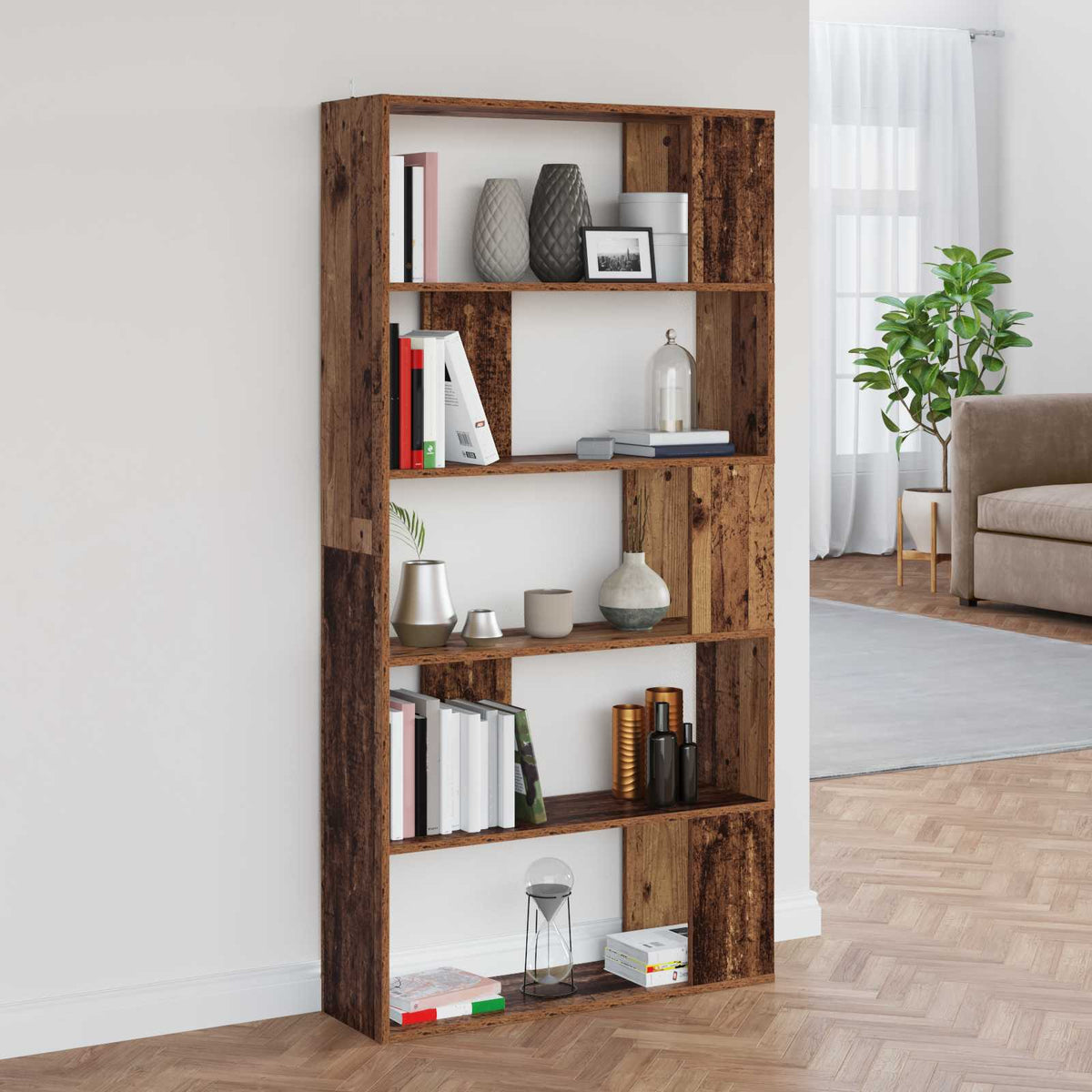 Boekenkast Oudhout 80 x 24 x 159 cm Bewerkt hout is nu te koop bij PeponiXL, paradijselijk wonen!