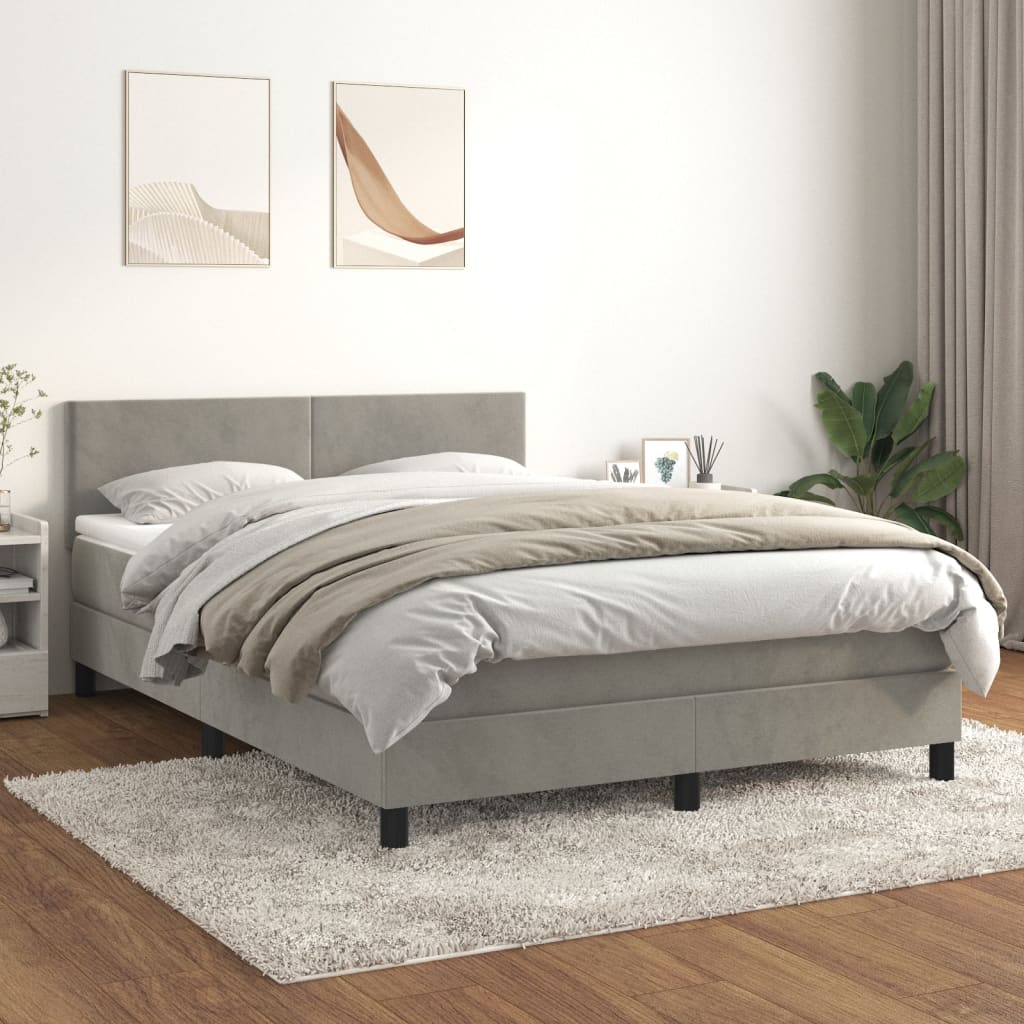 Boxspring met matras fluweel lichtgrijs 140x200 cm is nu te koop bij PeponiXL, paradijselijk wonen!
