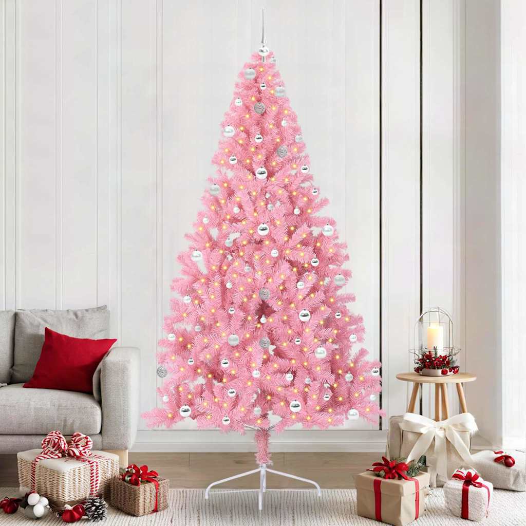 Kunstmatig Voorverlicht Kerstboom met 300 LED Roze 240 cm PVC is nu te koop bij PeponiXL, paradijselijk wonen!