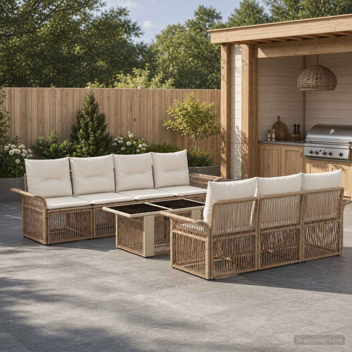 Tuinbankenset 8 st Beige en Crème Wit poly rattan is nu te koop bij PeponiXL, paradijselijk wonen!