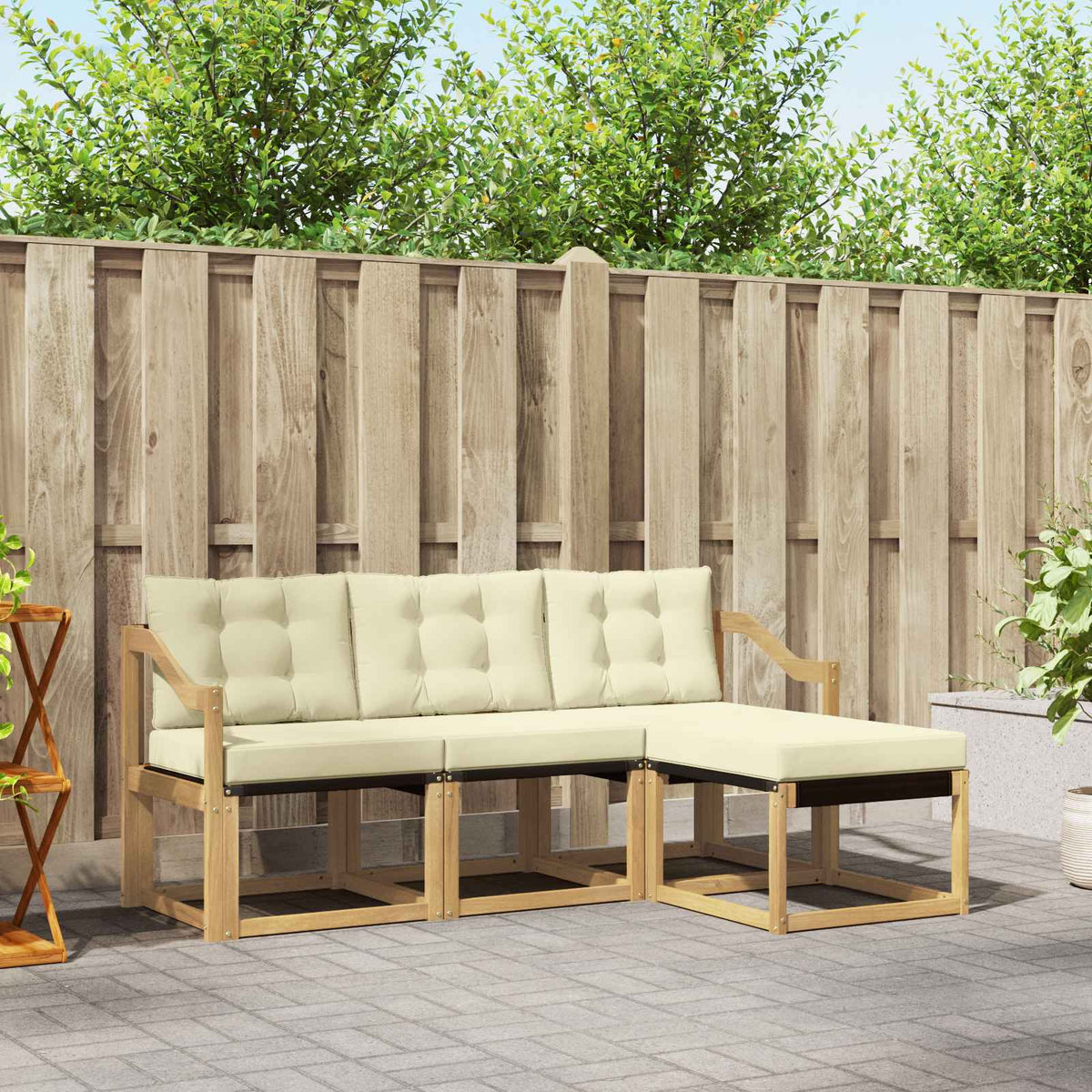 Buiten bankenset met kussen 4 pcs Wit en crèmekleurig is nu te koop bij PeponiXL, paradijselijk wonen!
