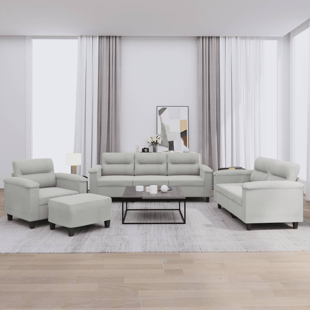 4-delige Loungeset met kussens microvezelstof lichtgrijs is nu te koop bij PeponiXL, paradijselijk wonen!