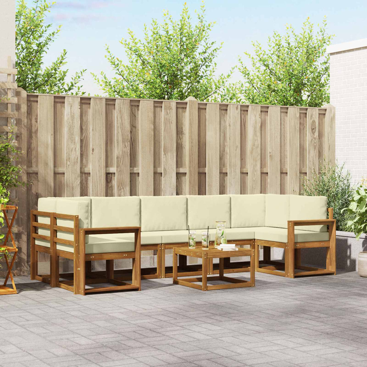 Buiten bankenset met kussen 8 pcs Natuurlijk en Crème is nu te koop bij PeponiXL, paradijselijk wonen!