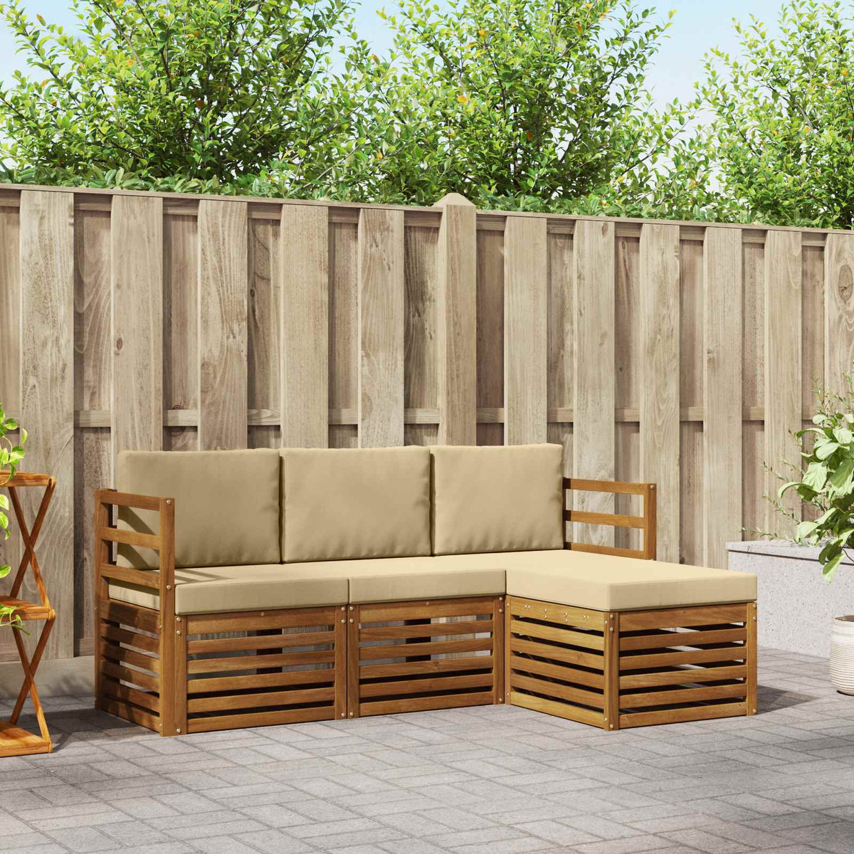 Buiten bankenset met kussen 4 pcs Natuurlijk en Beige is nu te koop bij PeponiXL, paradijselijk wonen!