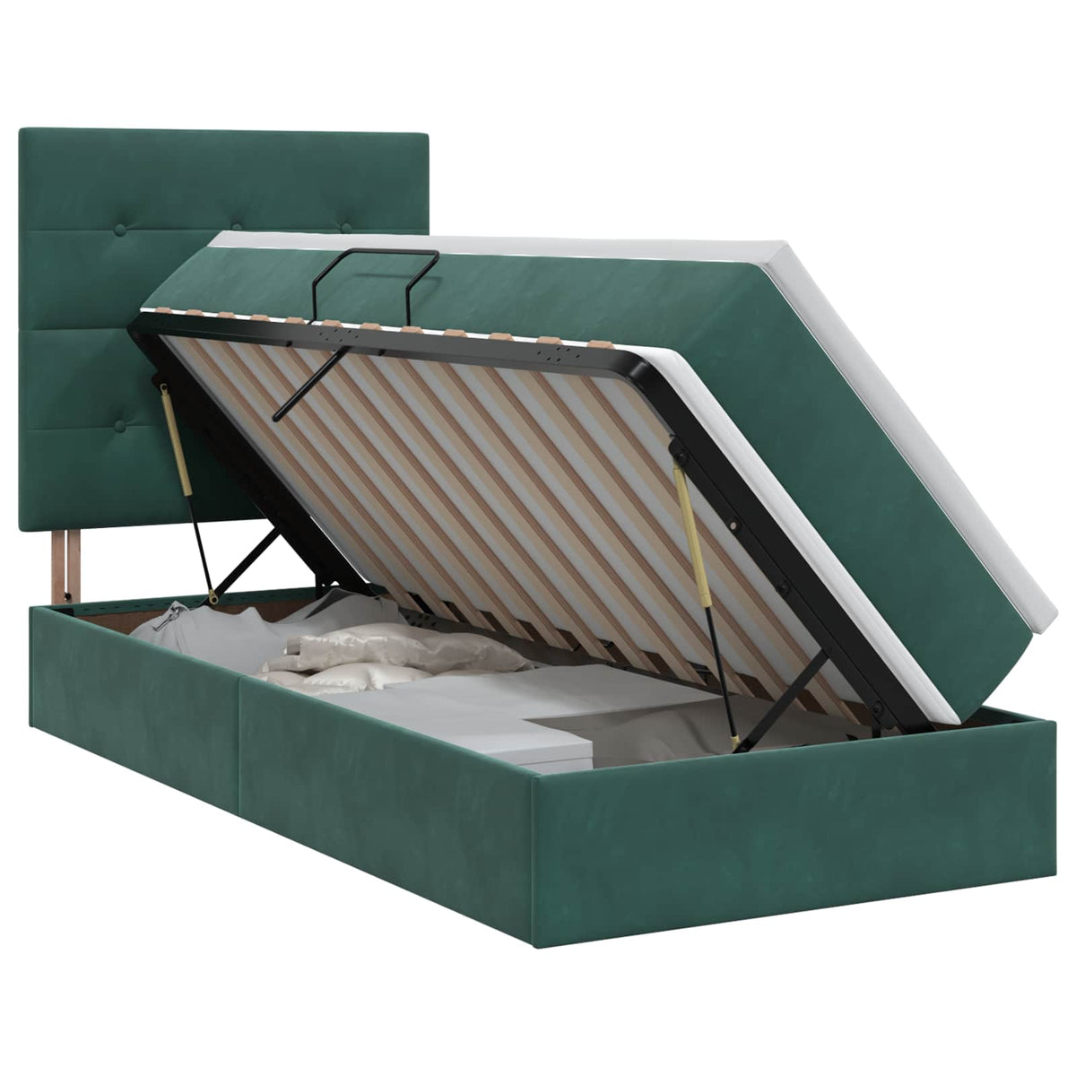 Opslag bed met matras Donkergroen 90 x 190 cm Fluweel is nu te koop bij PeponiXL, paradijselijk wonen!