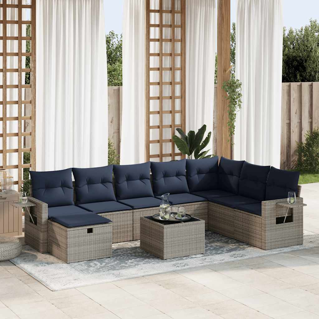 9-delige Loungeset met kussens poly rattan grijs is nu te koop bij PeponiXL, paradijselijk wonen!