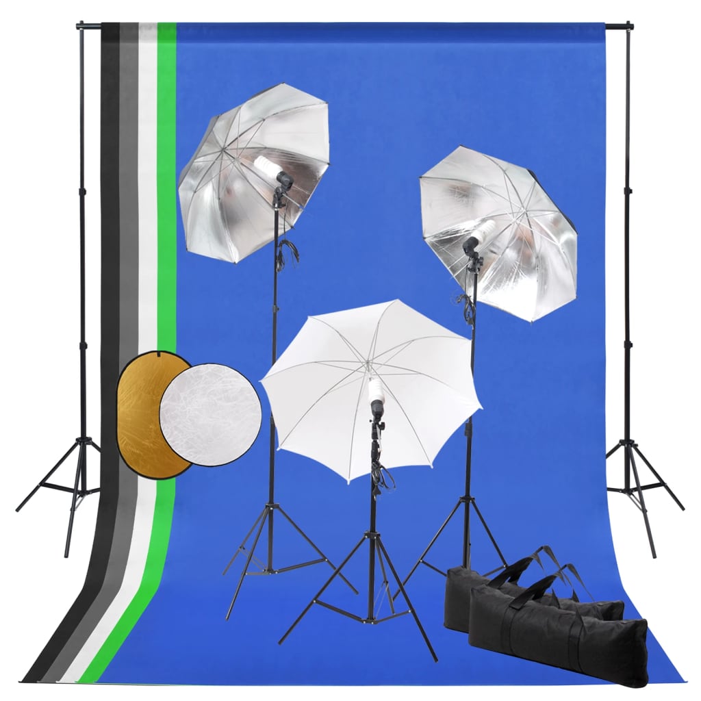 Fotostudioset met lampen, paraplu's, achtergrond en reflector is nu te koop bij PeponiXL, paradijselijk wonen!