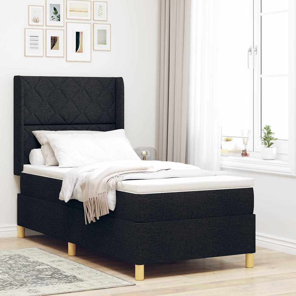 Boxspringbed met matras met hoofdeinde Zwart 100 x 200 cm Stof is nu te koop bij PeponiXL, paradijselijk wonen!