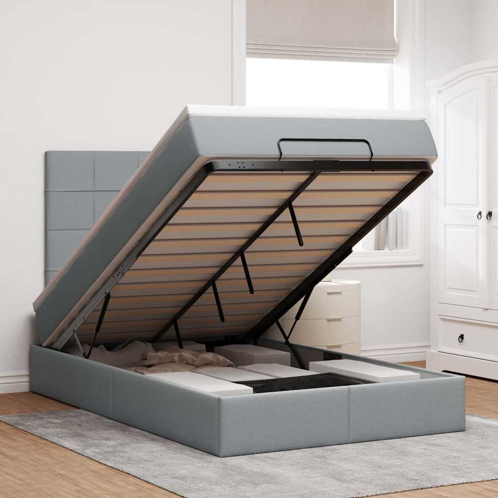 Ottoman bed met matras 120x190 cm stof lichtgrijs is nu te koop bij PeponiXL, paradijselijk wonen!