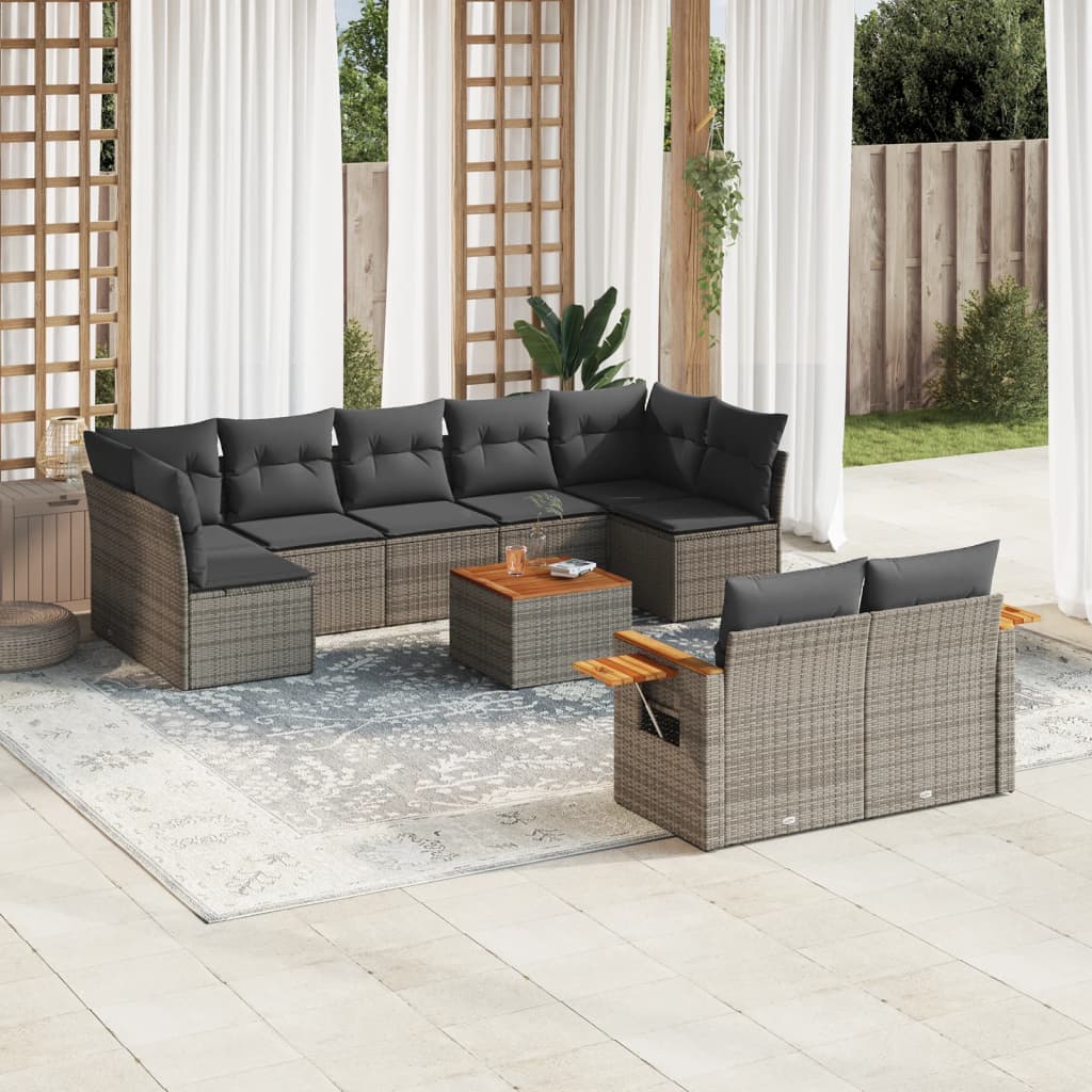 10-delige Loungeset met kussens poly rattan grijs is nu te koop bij PeponiXL, paradijselijk wonen!