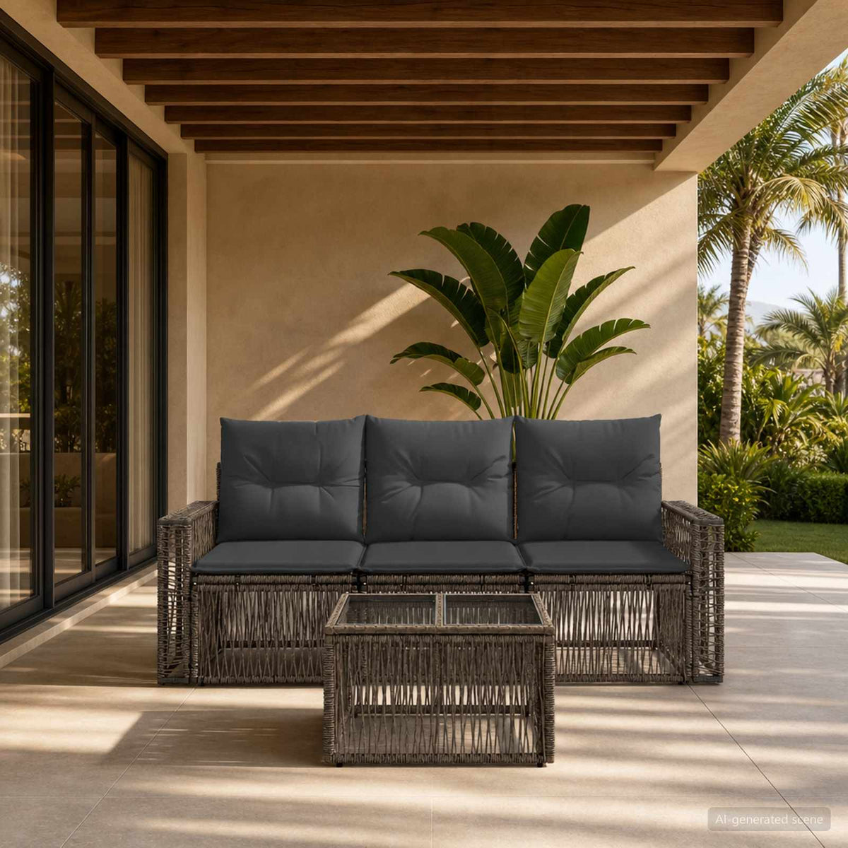 Tuinbankenset 4 pcs Grijs en Donkergrijs poly rattan is nu te koop bij PeponiXL, paradijselijk wonen!
