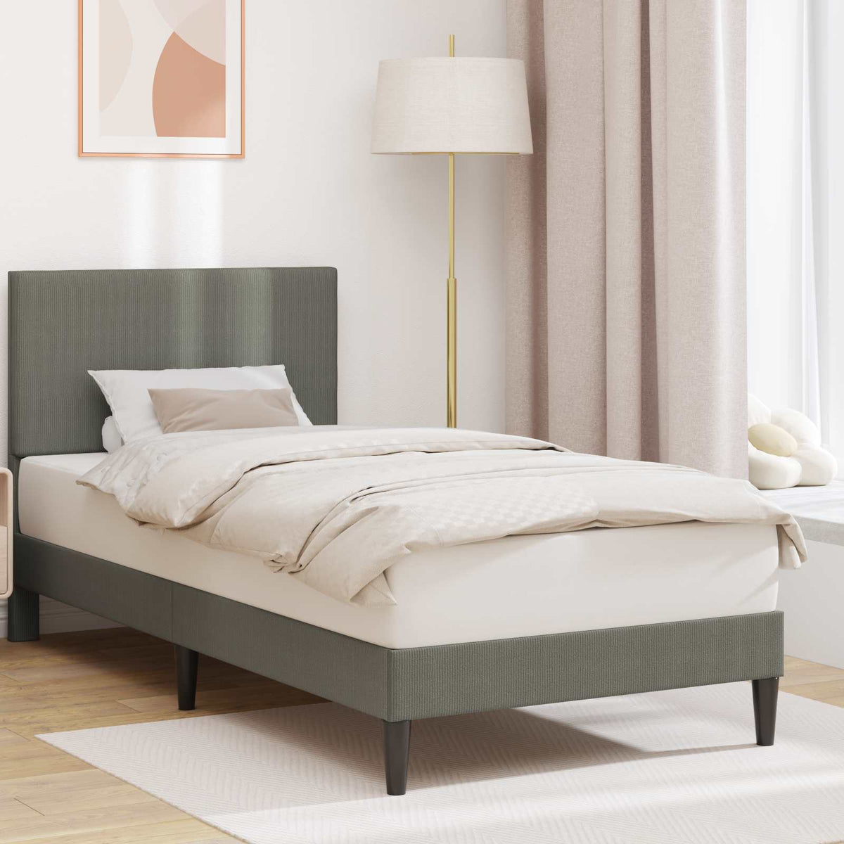 Bedframe met hoofdeinde Lichtgrijs 80 x 200 cm Katoen Stof is nu te koop bij PeponiXL, paradijselijk wonen!