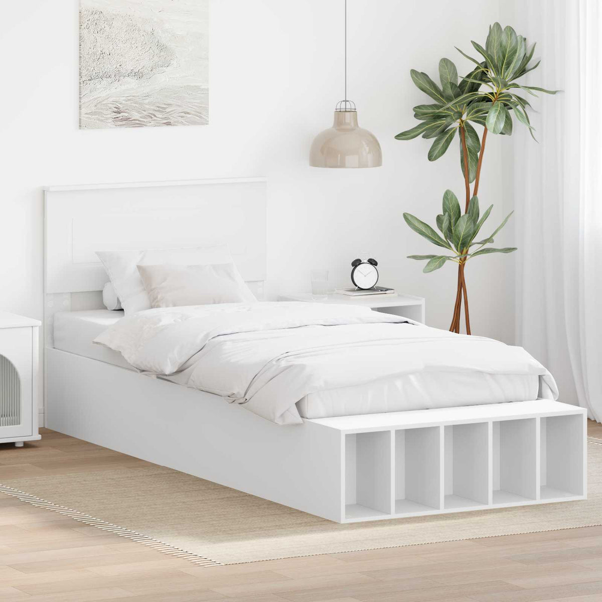 Bedframe met plank met hoofdeinde Wit 75 x 190 cm Bewerkt hout is nu te koop bij PeponiXL, paradijselijk wonen!