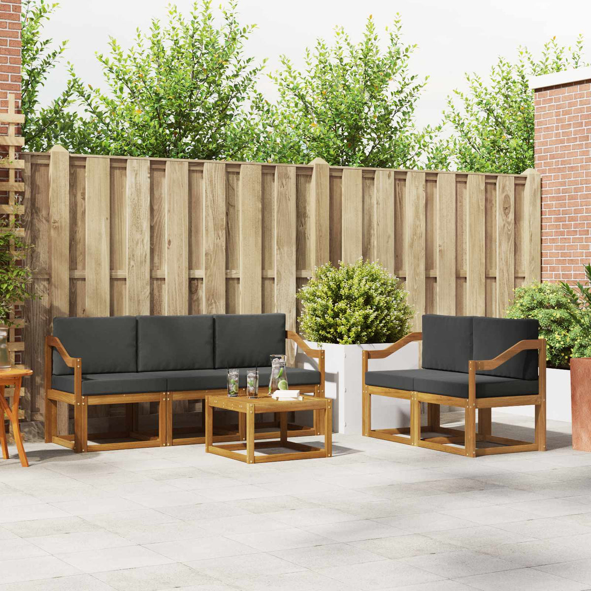 Buiten bankenset met kussen 6 pcs Natuurlijk en Antraciet is nu te koop bij PeponiXL, paradijselijk wonen!