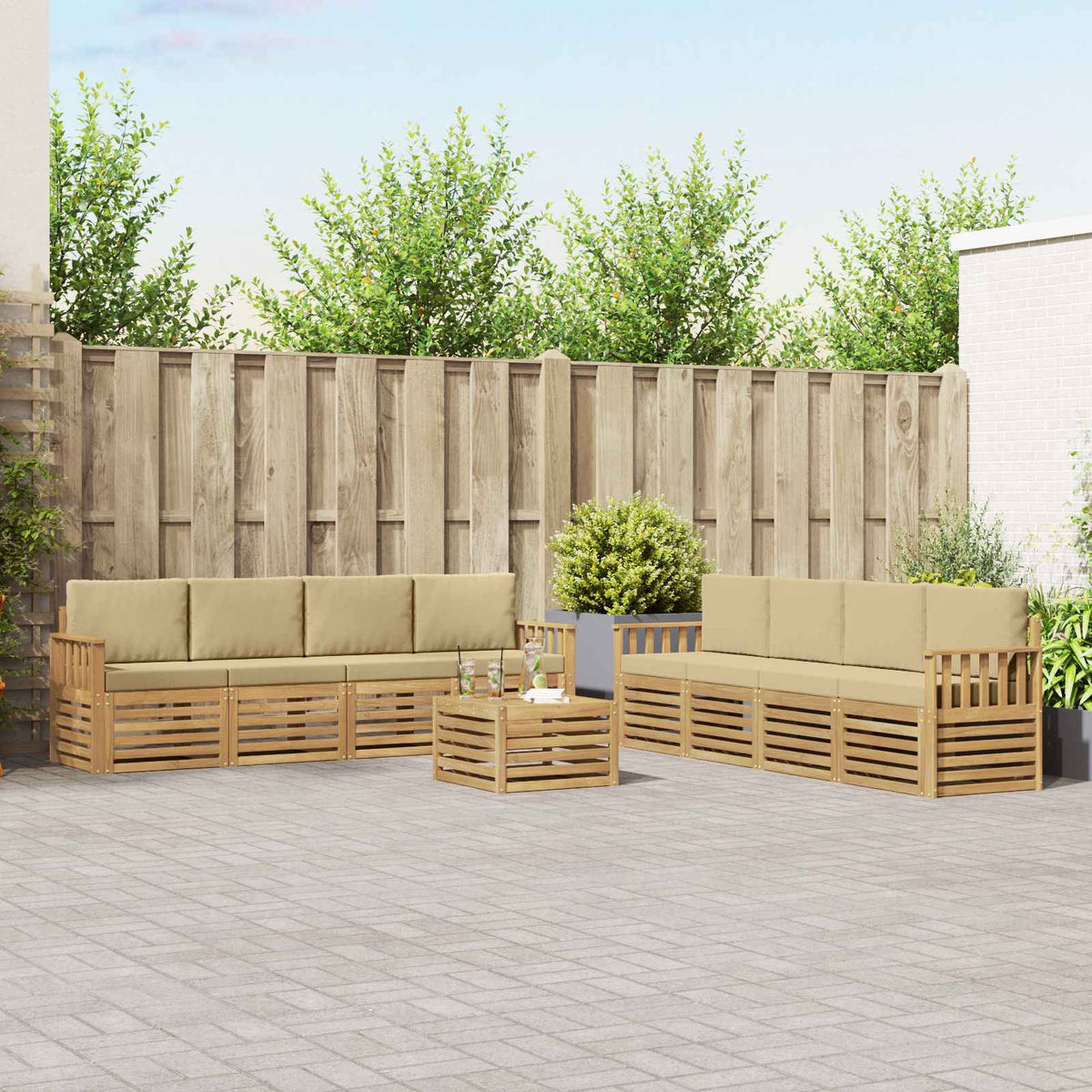 Buiten bankenset 9 pcs Wit en Beige 59 x 59 x 37 cm Polyester is nu te koop bij PeponiXL, paradijselijk wonen!