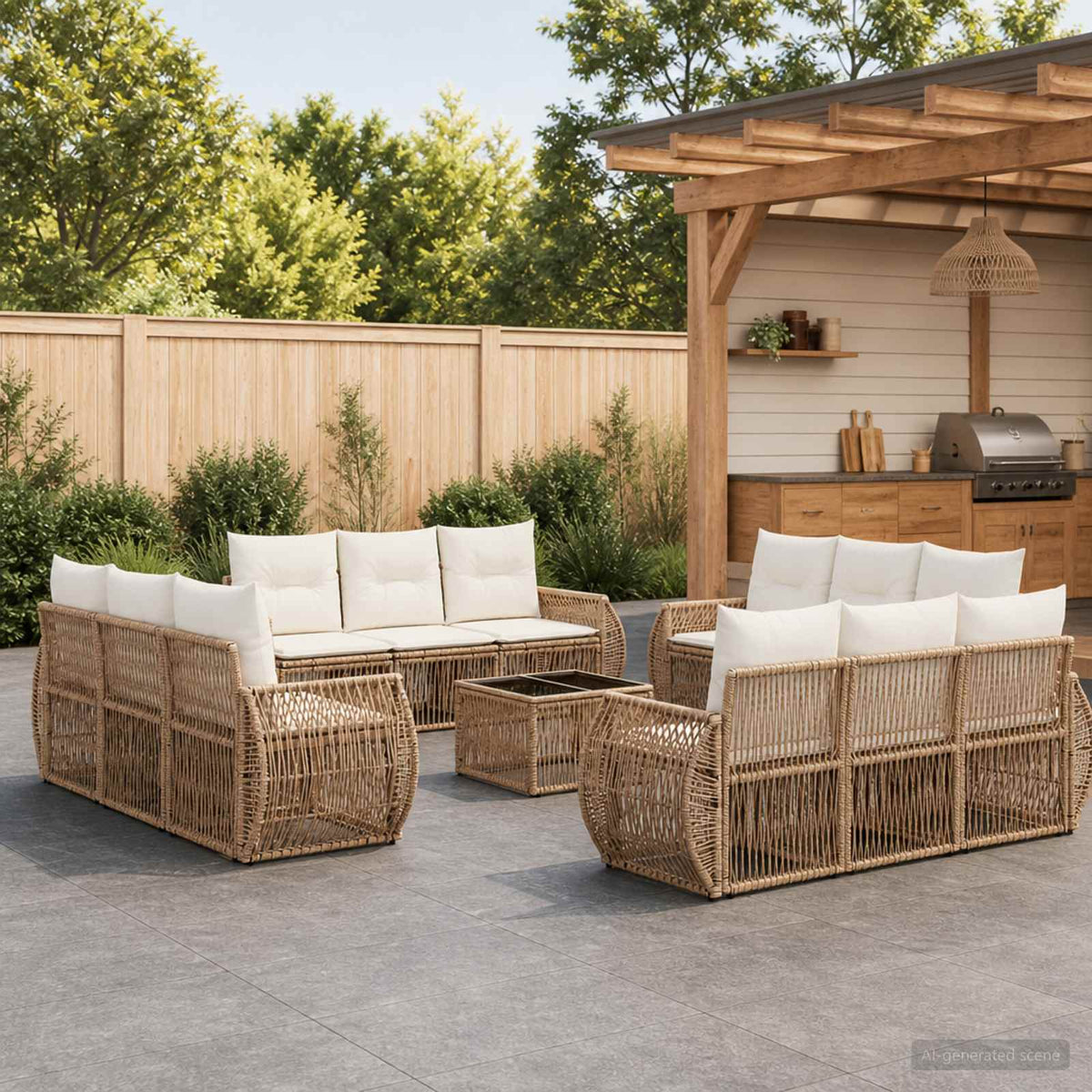 Tuinbankenset 13 pcs Beige en Crème Wit poly rattan is nu te koop bij PeponiXL, paradijselijk wonen!